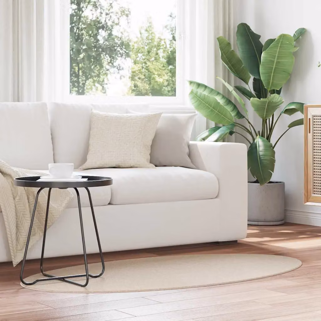 Tappeto ovale moderno vidaXL HUARTE beige, lavabile e antiscivolo, 80 x 150 cm, 100% poliestere