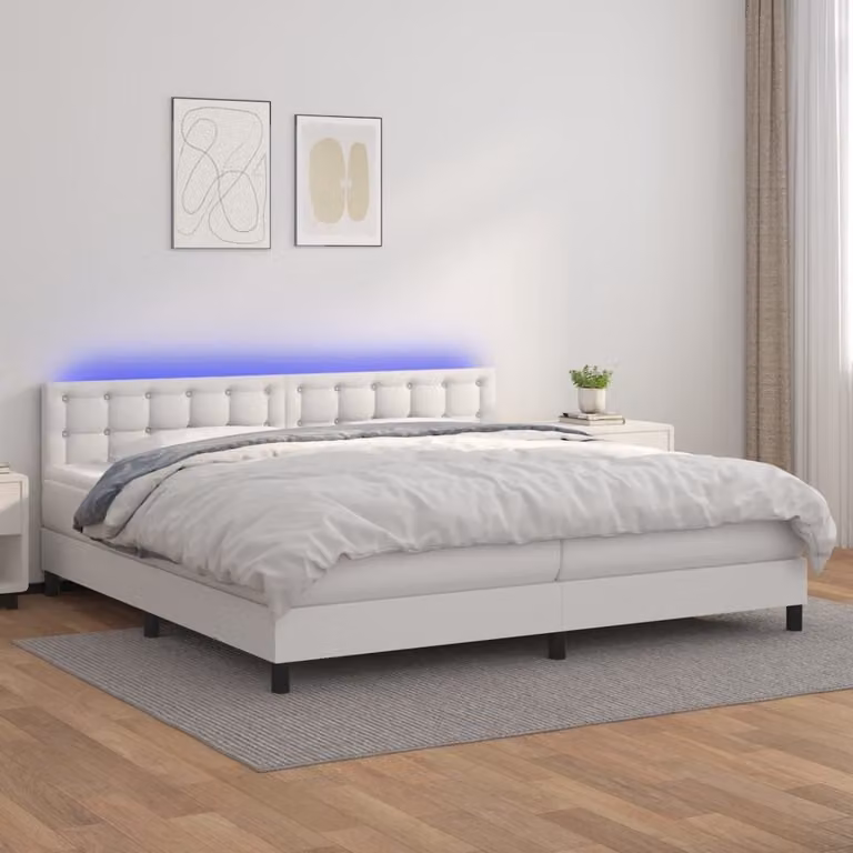 vidaXL Letto a molle con materasso e LED bianco 200x200 cm in Pelle finta - Letto a molle - Boxspringbetten - Bett - Schlafzimmermöbel