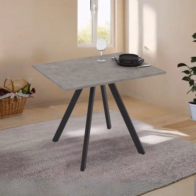 Tavolo da pranzo rettangolare Tezeta in stile industrial con piano in composito grigio e struttura in metallo nero – 1