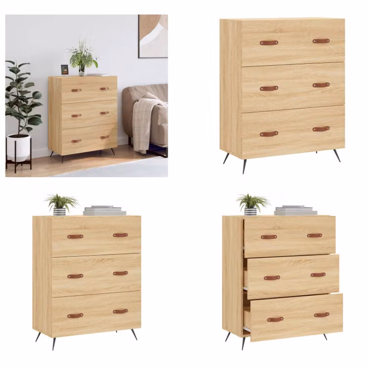 vidaXL Cassettiera rovere Sonoma 69,5x34x90 cm materiale a base di legno - Cassettiera - Cassettoni - Cassettiera - Cassettiera