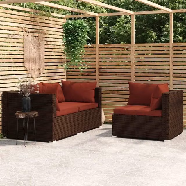 Set Divani da Giardino con Cuscini 3 pz in Polyrattan Marrone 317549