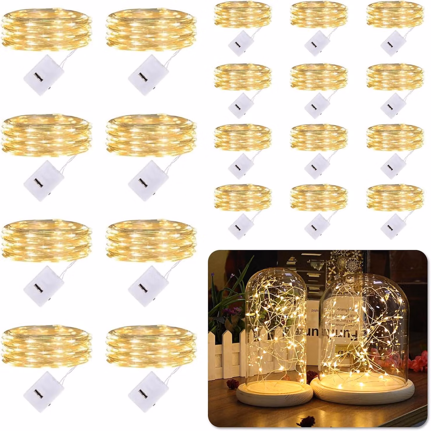 Catena luminosa da 2 metri - 20 luci LED - Alimentazione a batteria - 3 modalità - Luce bianco caldo