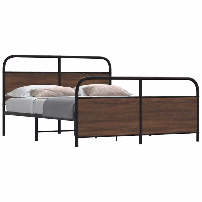 vidaXL Giroletto in Metallo con Doghe Fisse Marrone Rovere L/P/H: 200 x 160 x 100 cm