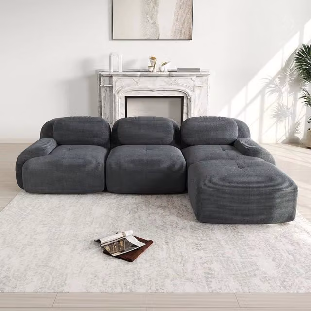 Divano angolare imbottito ¨C Minimal ¨C tessuto corda grigio braccioli larghi