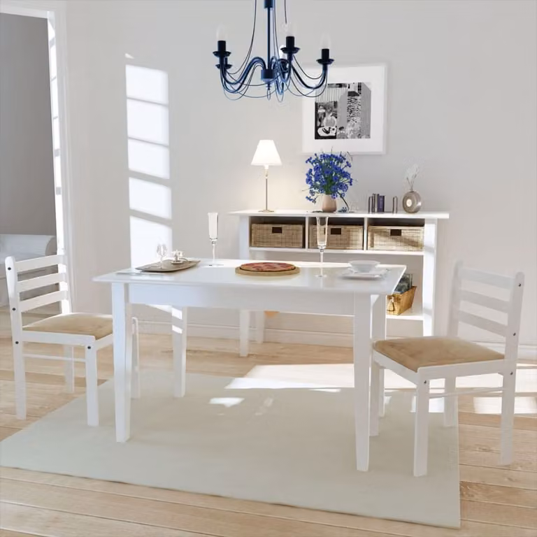 The Living Store Sedie da pranzo 2 pz. Legno di gomma massiccio bianco e velluto