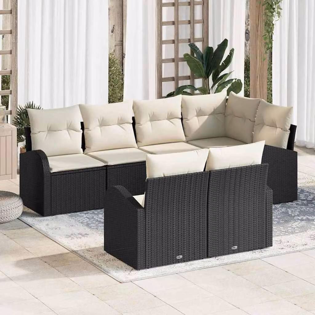 Maison Exclusive - Set Divano da Giardino 7 pcs Nero e Bianco polyrattan