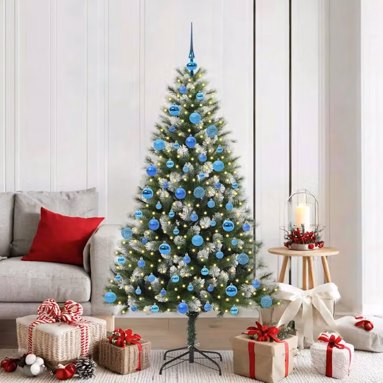 Albero di Natale artificiale vidaXL con rami snodati imbiancati, LED bianco caldo, verde e bianco