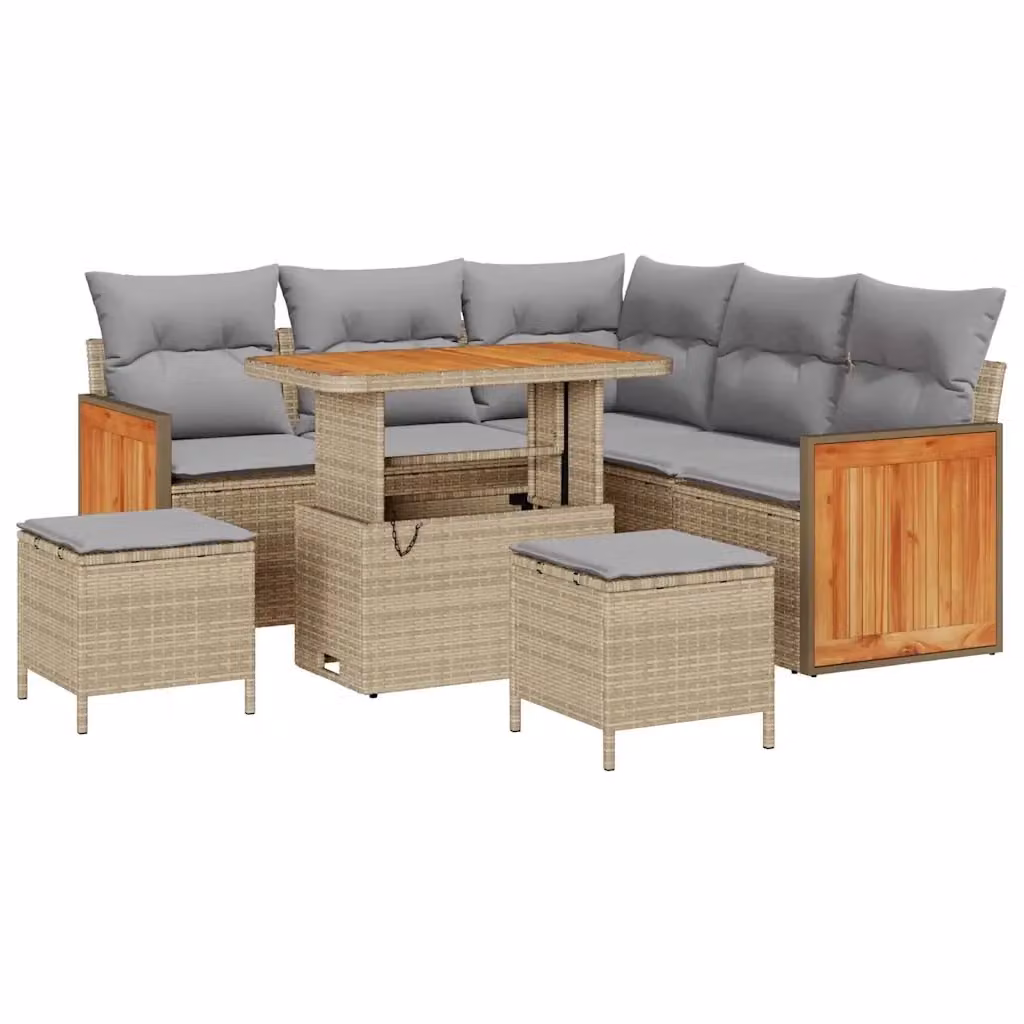 Set Divano da Giardino Moderno vidaXL a Forma a L con 9 Pezzi, Grigio e Beige, in Acciaio Verniciato a Polvere e Tessuto con Cuscini Inclusi – 2