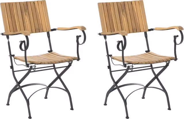 Set da giardino composto da 2 sedie con braccioli in legno di acacia laminato, struttura in acciaio, stile moderno, marrone chiaro