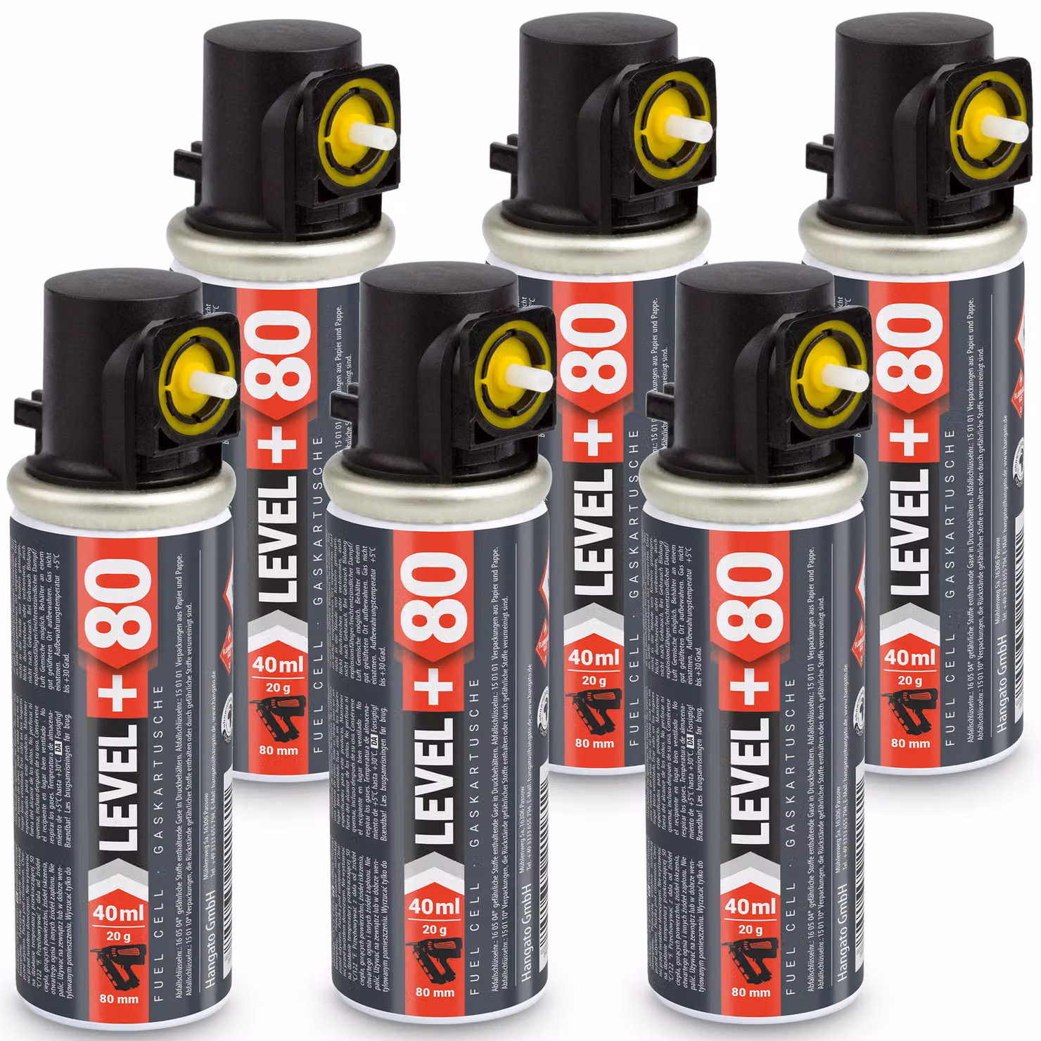 LEVEL+ Cartucce di ricambio, confezione da 6, da 20 grammi/40 ml/80 mm, compatibili con l'agrafatrice Stiftnagler L+80