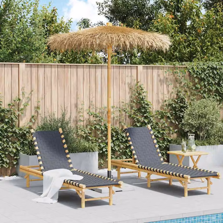 Ombrello Tiki vidaXL con baldacchino a foglia di banano in bambù marrone, Diametro: 180 cm