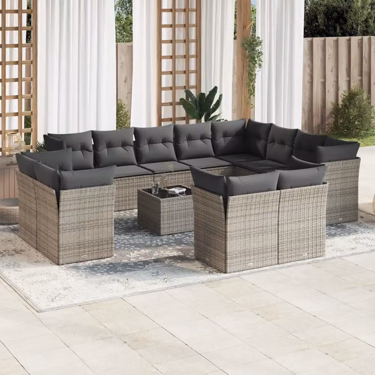 Maison Exclusive - Set Divani da Giardino 13 pz con Cuscini Grigio in Polyrattan