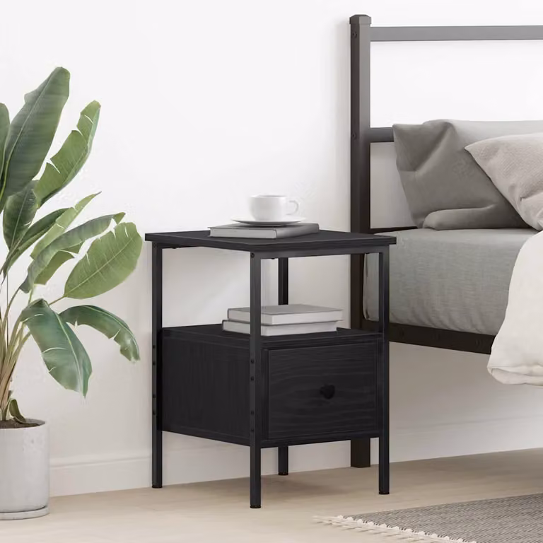 vidaXL Armadio da Notte in MDF Rovere e Nero L: 34 cm, P: 36 cm, H: 50 cm