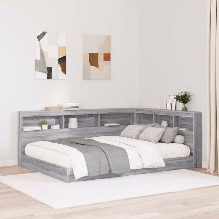 Testata letto con contenitore e porta USB vidaXL, Grigio, L: 217.5 cm, P: 167.5 cm, H: 76.5 cm