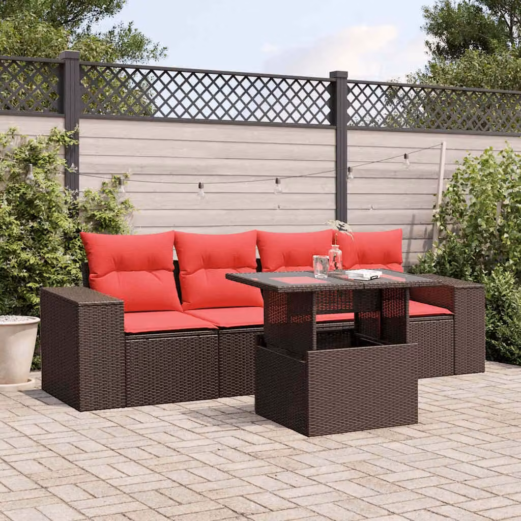 Set da giardino vidaXL in polyrattan marrone con cuscini, tavolino e divani da esterno