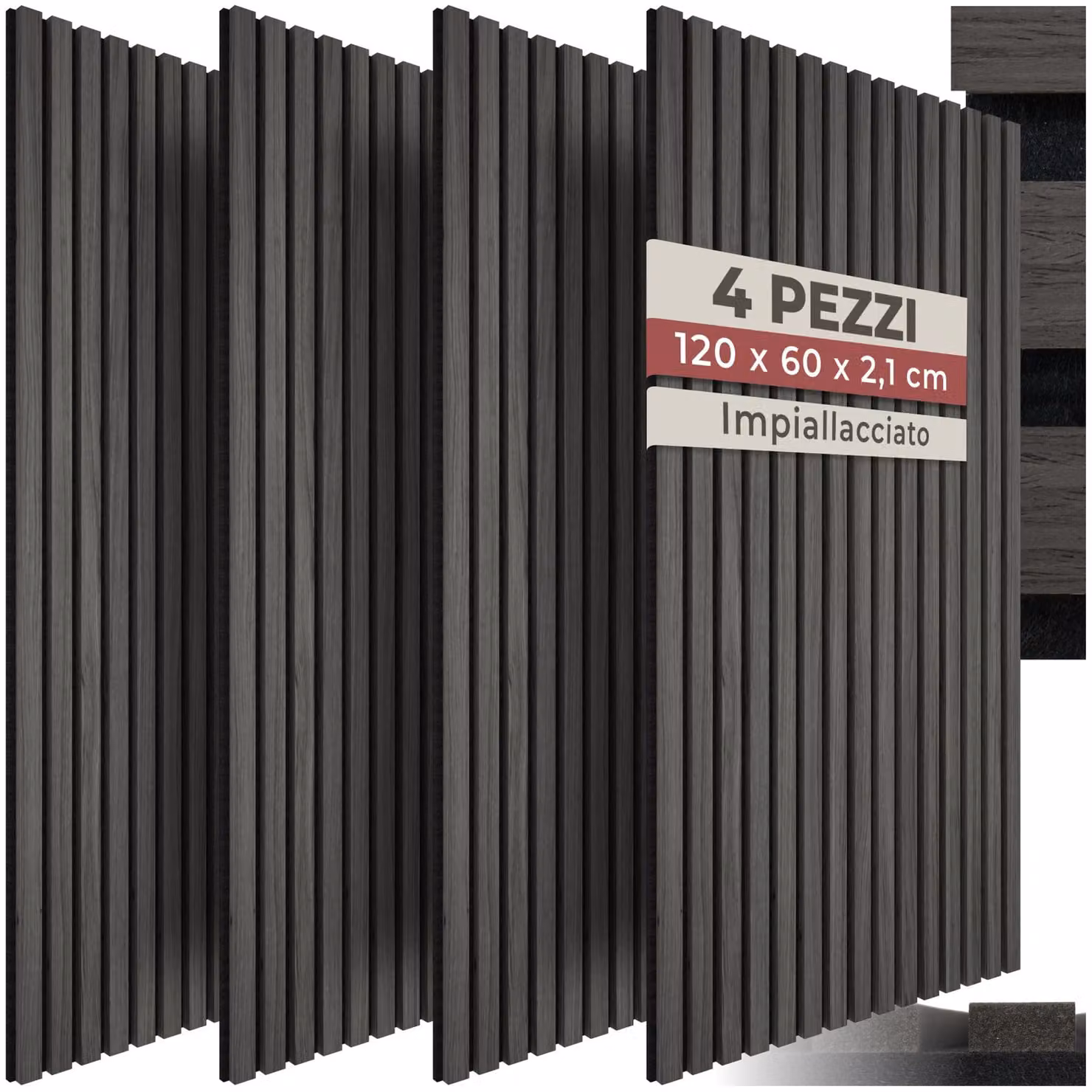 Pannelli acustici Sonic Wall tectake effetto legno in MDF colore nero L: 120 cm, H: 60 cm, P: 2,1 cm