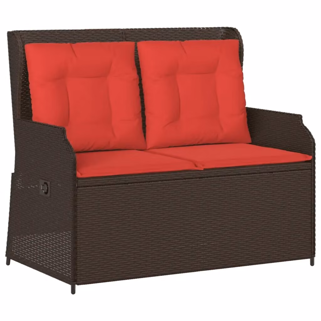 Panchina da giardino reclinabile vidaXL in rattan e metallo con cuscini marroni e rossi – 2