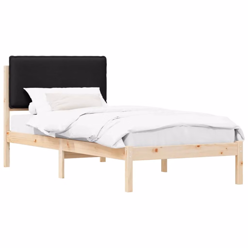 Letto moderno vidaXL con testiera rivestita in tessuto e struttura in pino massello nero L/P/H: 190 x 80 x 84,5 cm – 2