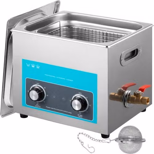 Pulitore per Gioielli ad Ultrasuoni VEVOR con Riscaldatore e Timer in Acciaio Inox Argento L/P/H: 35,5 x 32,5 x 27,5 cm