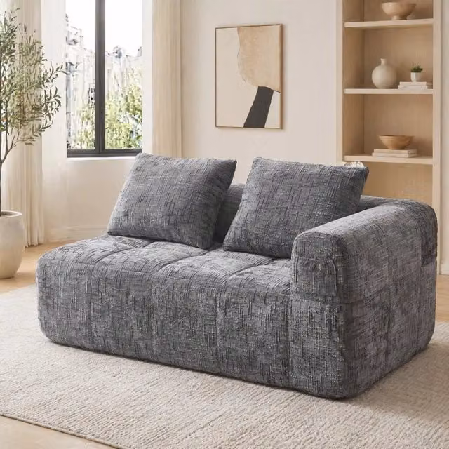 Divano 2 posti 158x90x60 cm grigio, con tasche laterali, tessuto ciniglia, pronto all'uso