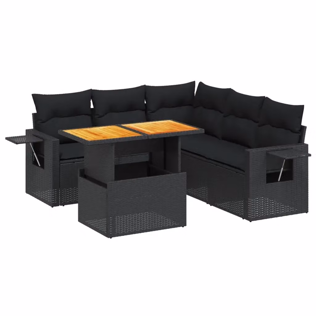 vidaXL Set Divano da Giardino a L 6 pz in Polyrattan Nero con Cuscini e Tavolino – 2