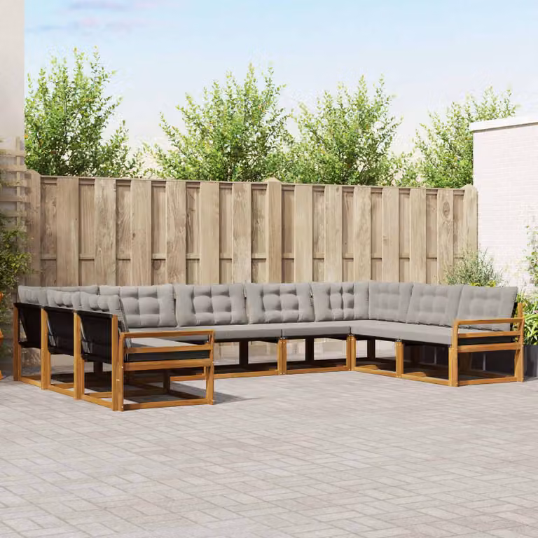 vidaXL Set di divani da esterno 9 pz a forma di U in legno di acacia e textilene, Grigio