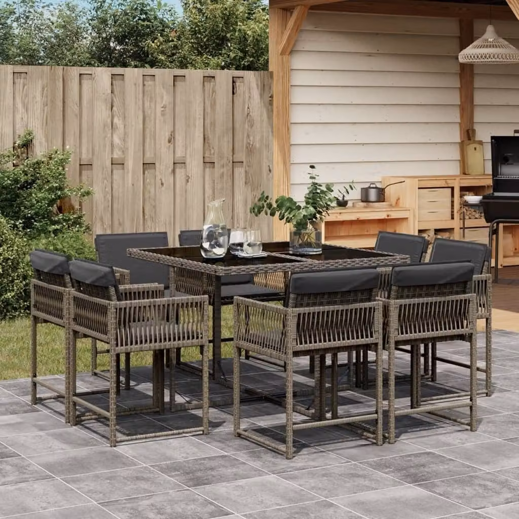 Maison Exclusive - Set da Pranzo da Giardino 9 pz con Cuscini in Polyrattan Grigio