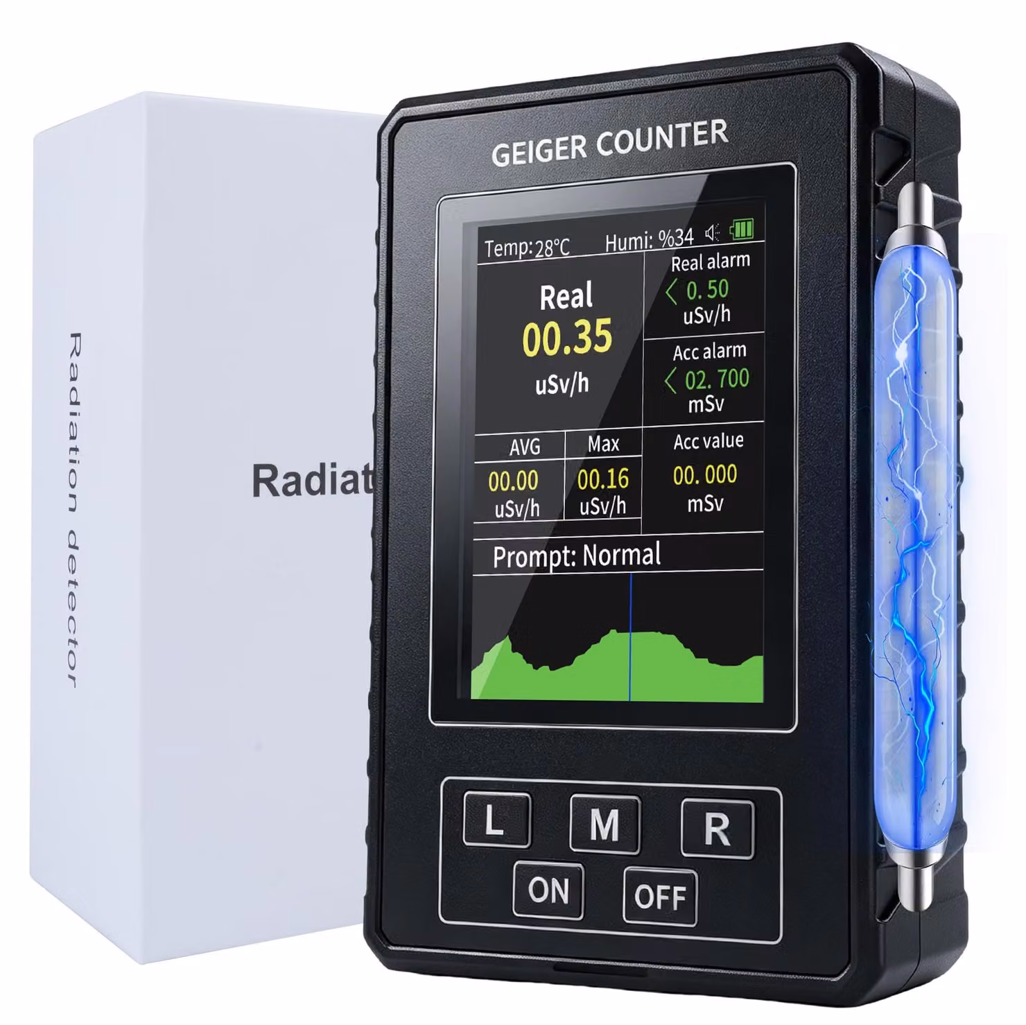 Contatore Geiger per radiazioni beta, gamma e raggi X, display LCD, allarme