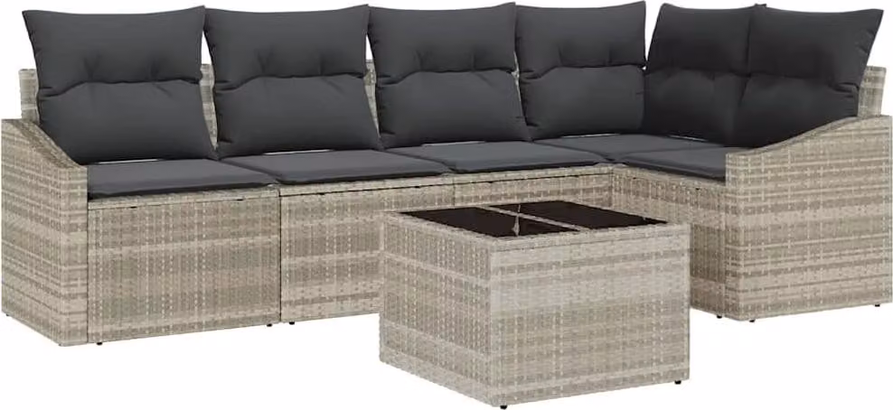 Set di divani con cuscino 6 pcs Grigio chiaro polyrattan