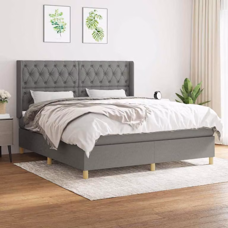 vidaXL Giroletto a Molle Ibrido con Materasso in Tessuto Grigio e Bianco L/P/H: 160 x 200 x 4 cm