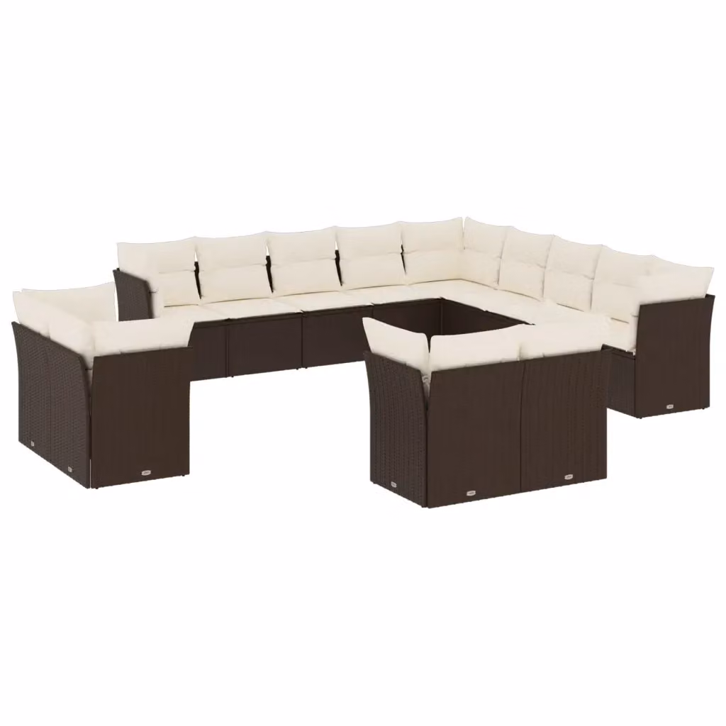 Set di divani da giardino VIDAXL in polyrattan marrone con cuscini, design moderno a forma di U, 13 pezzi – 2