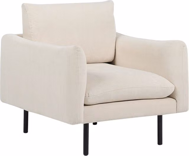 Poltrona moderna in tessuto beige chiaro con gambe nere Stile Retrò Moderno