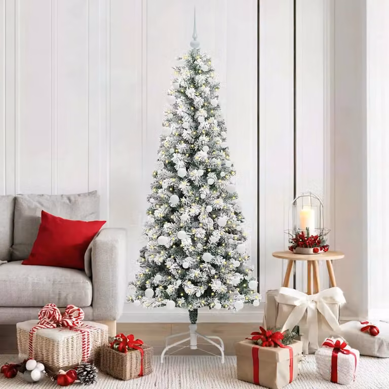 Albero di Natale Artificiale vidaXL con Luci LED Bianco Caldo, Verde e Bianco, Altezza: 180 cm
