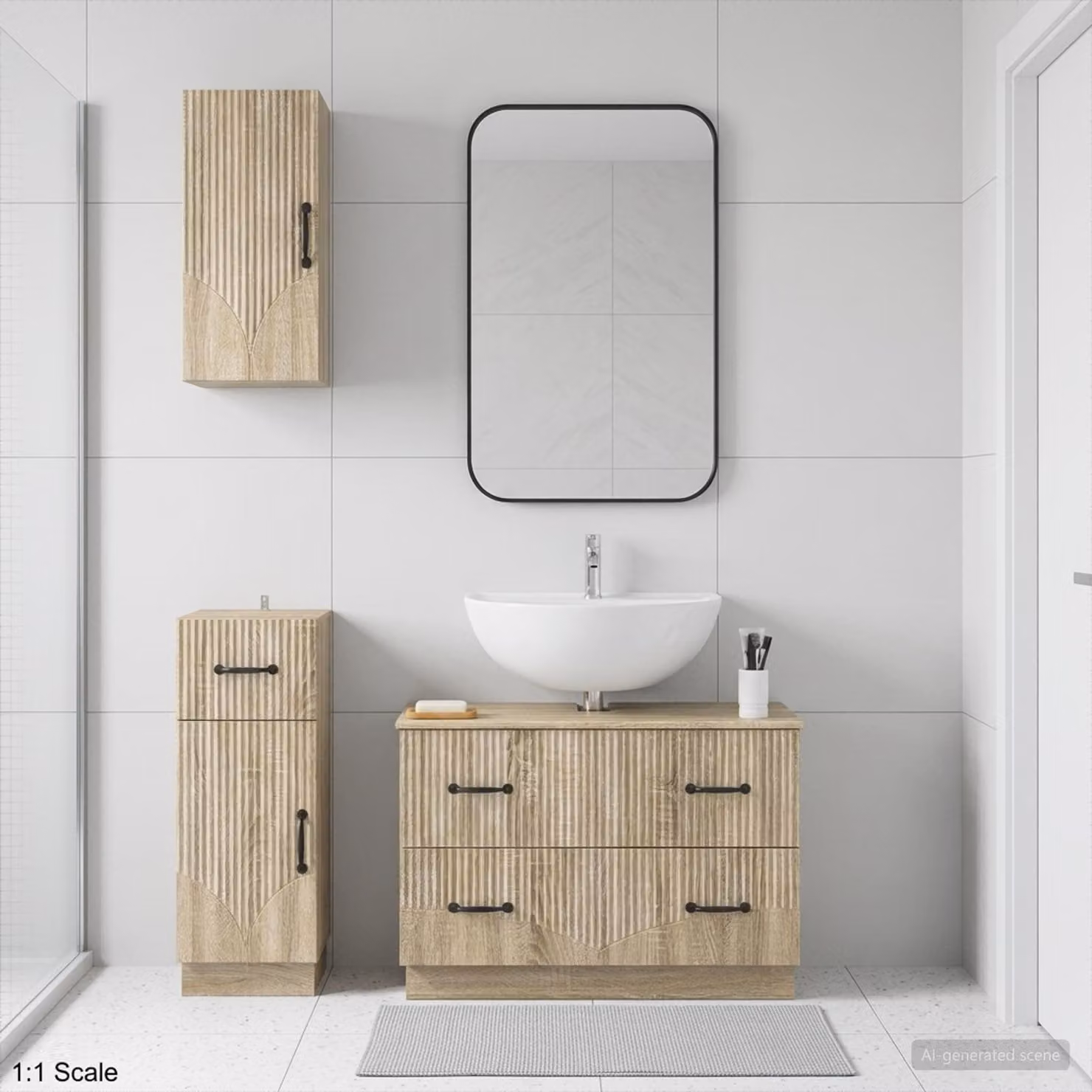 Set di 3 armadietti da bagno vidaXL HOORN in Rovere Sonoma marrone con mobile lavabo e pensili a parete