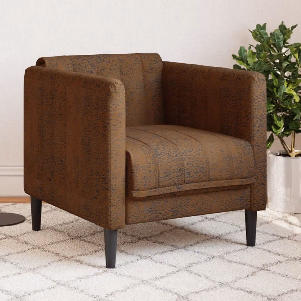 Poltrona lounge moderna vidaXL in similpelle scamosciata marrone con braccioli