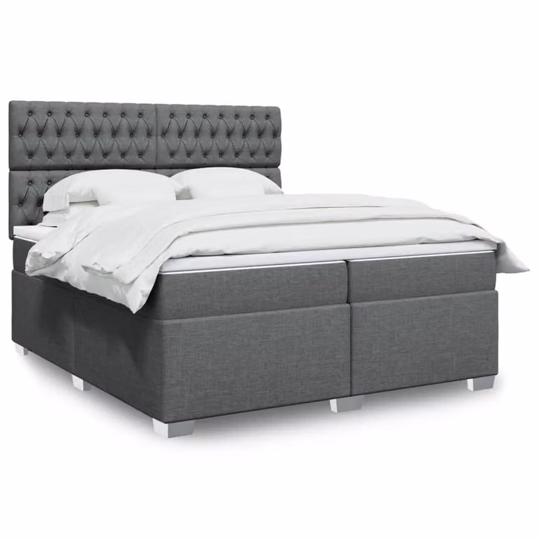 vidaXL Giroletto a Molle con Materasso Ibrido in Tessuto Grigio e Bianco L/P: 200 x 200 cm