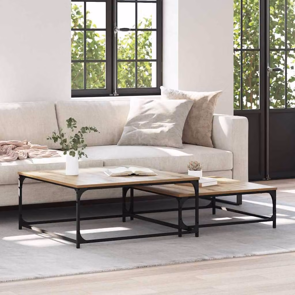 Maison Exclusive - Tavolino da caffè, 2 pezzi, legno di quercia "artisan", 80 x 80 x 35 cm, materiale composito in legno