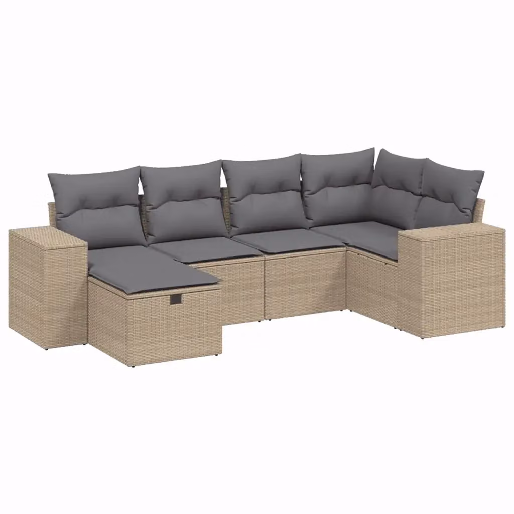 vidaXL Set Divano da Giardino a L 6 pz con Cuscini Beige e Grigio in Polyrattan e Acciaio – 2