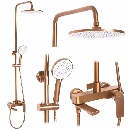 Rea - Avalon Set Doccia Rame Spazzolato, Sistema Doccia In Ottone Per Bagno 50 X 24 X 130 cm