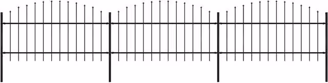 Recinzione da Giardino con Punta a Lancia in Acciaio vidaxl Nero L: 530 cm, H: 125 cm
