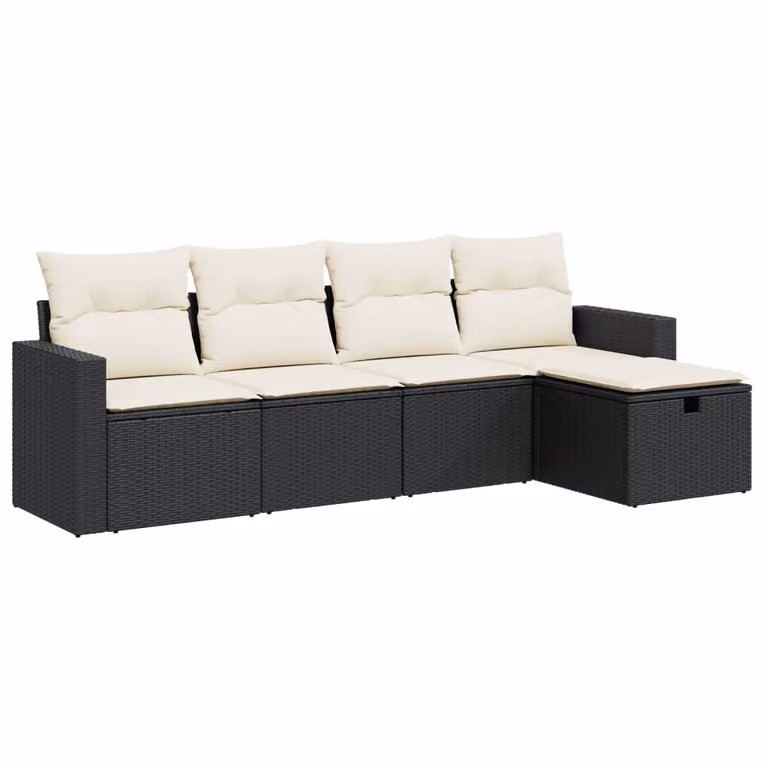 Set Divani da Giardino 5 pz con Cuscini in Polyrattan Nero