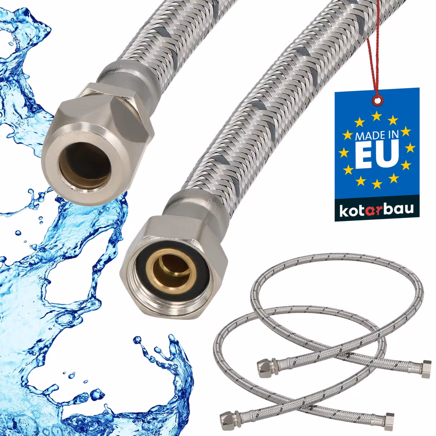 KOTARBAU® 2 Pezzi Tubo Flessibile per Rubinetto 3/8“ x 3/8“ Tubo di Raccordo 100cm Dado Girevole x Raccordo a Pressare Acciaio Inox