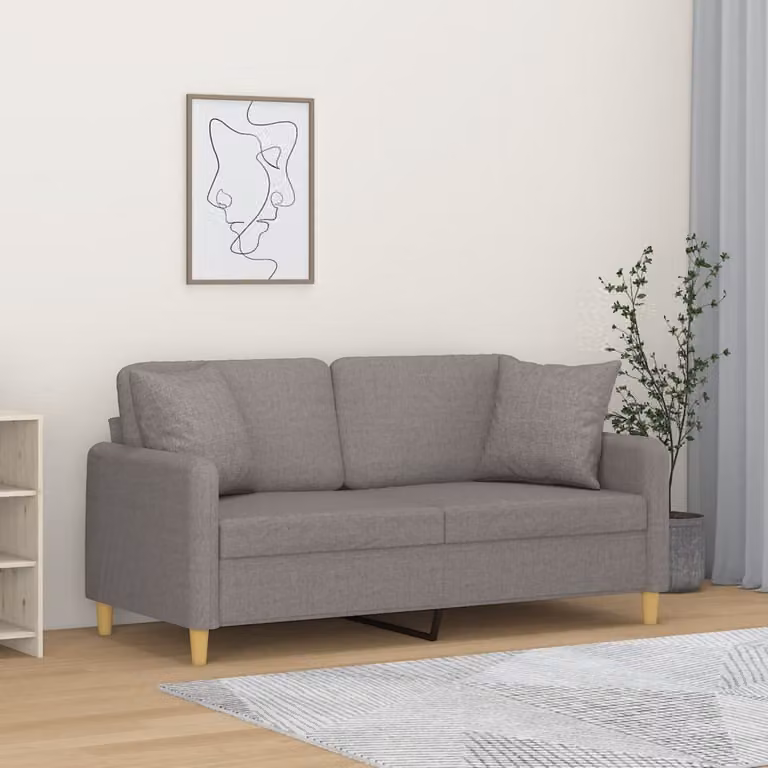 vidaXL Divano a 2 Posti Moderno in Tessuto con Cuscini, Colore Grigio o Beige, L: 158 cm, P: 80 cm, H: 77 cm