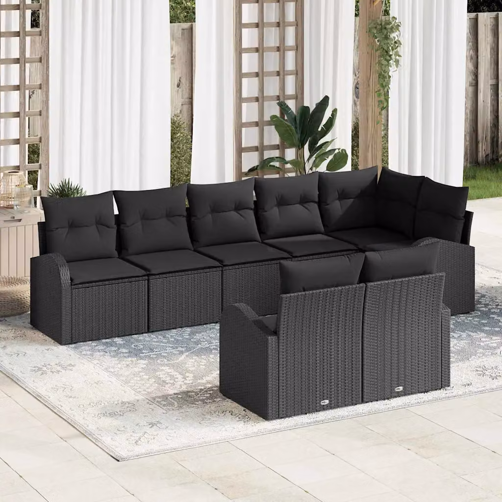 Set Divano da Giardino a L vidaXL in Polyrattan Nero con Cuscini e Struttura in Metallo – 1