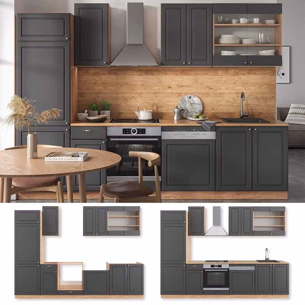 Cucina componibile Vicco Fame-Line Antracite e Rovere dorato, L: 300 cm, H: 206,8 cm, P: 60 cm – 2