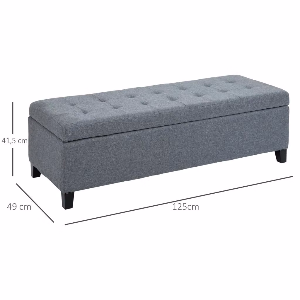 Panca imbottita con vano contenitore WISHDOR, effetto lino, colore grigio, L: 125 cm, P: 49 cm, H: 41,5 cm – 2