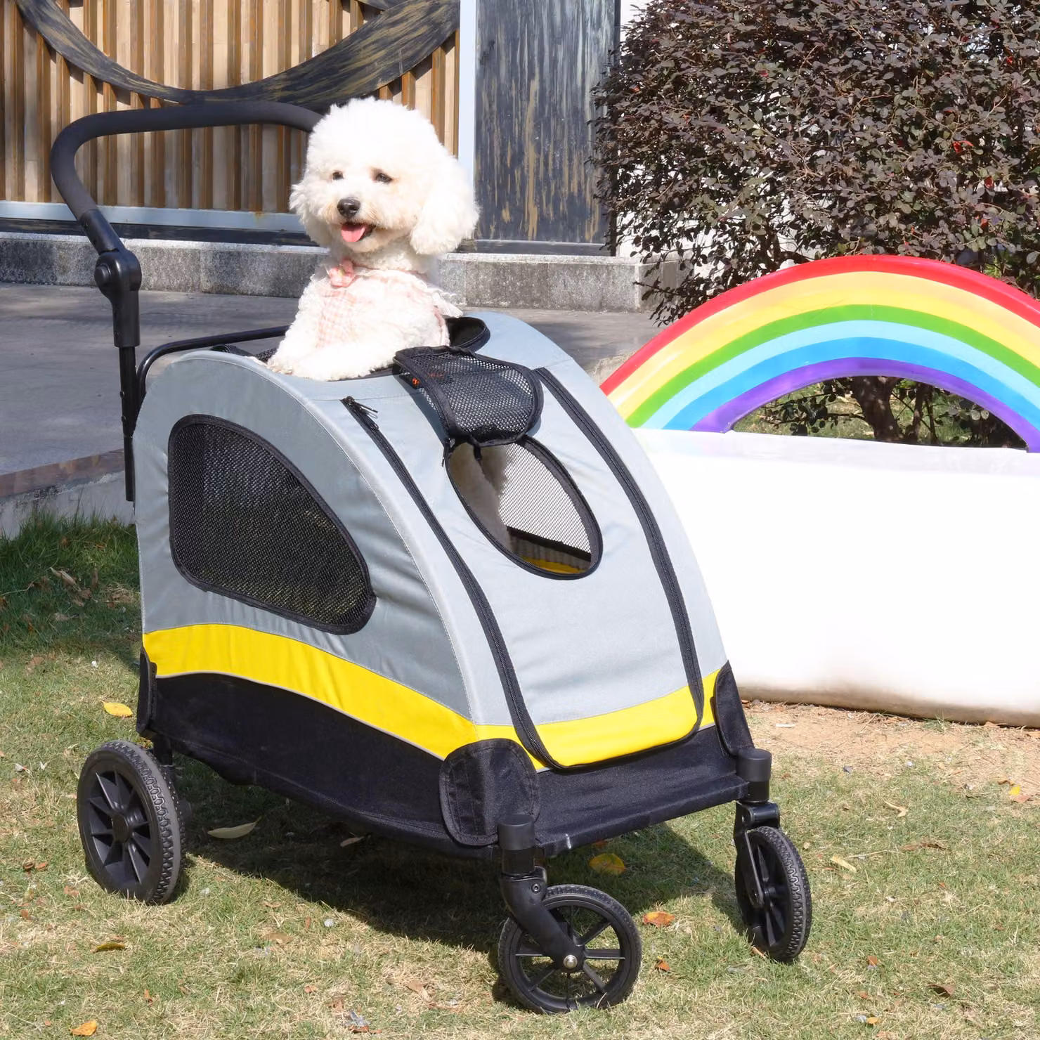 Carrozzina per cani di piccola taglia, con 4 ruote e design pieghevole