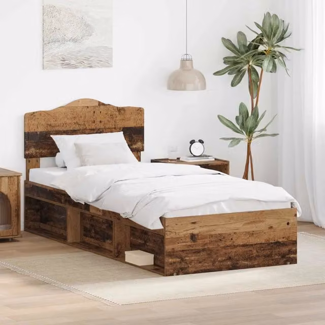 Struttura letto moderno vidaXL in pino massello e legno marrone con cassetti L: 100 cm, P: 200 cm, H: 90 cm
