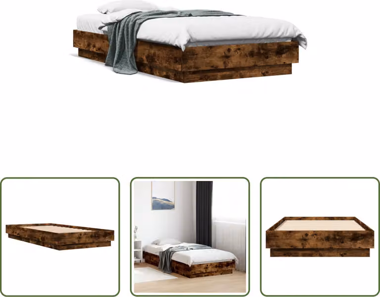The Living Store struttura letto in rovere fumé 75x190 cm materiale a base di legno