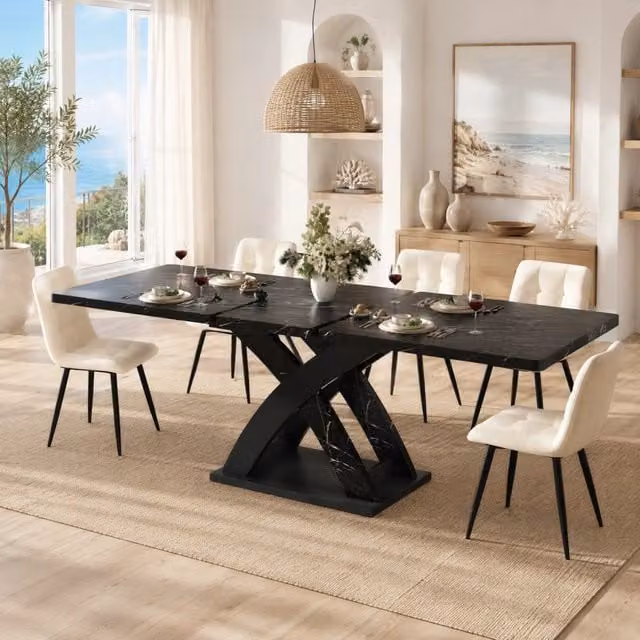 Tavolo da pranzo allungabile MIVRAY con struttura a X e piano in MDF, L: 120 cm, P: 80 cm, H: 75 cm, colore nero